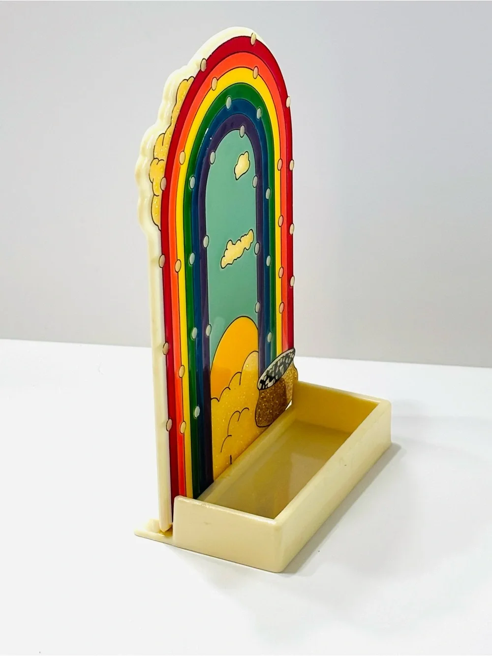Vintage 1980s Rainbow Pot of Gold Acrylic Earring Tree Holder Organizer